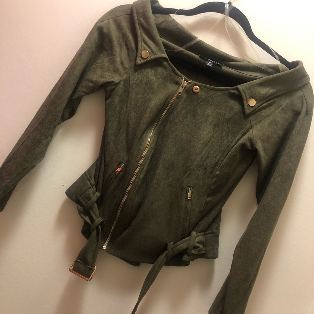 SUPER SOFT Faux Suede Off Shoulder Jacket w/ Belt